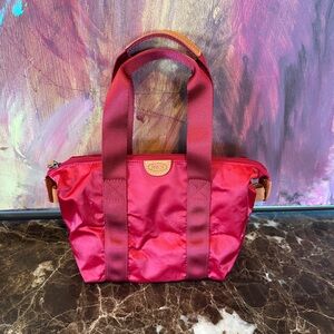 Bric's Raspberry Nylon Tote with Leather Trim